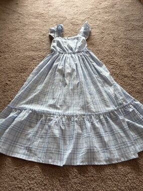Blue Plaid Sundress - Lightweight Ruffled Straps